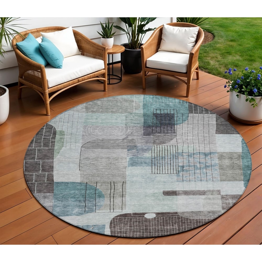 HomeRoots Abstract Transitional Rectangle Outdoor Rug