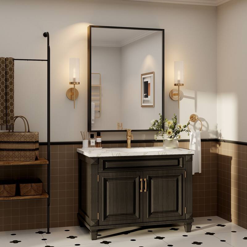 Tempered Glass and Metal Framed French Cleat Mounted Wall Bathroom / Vanity Mirror