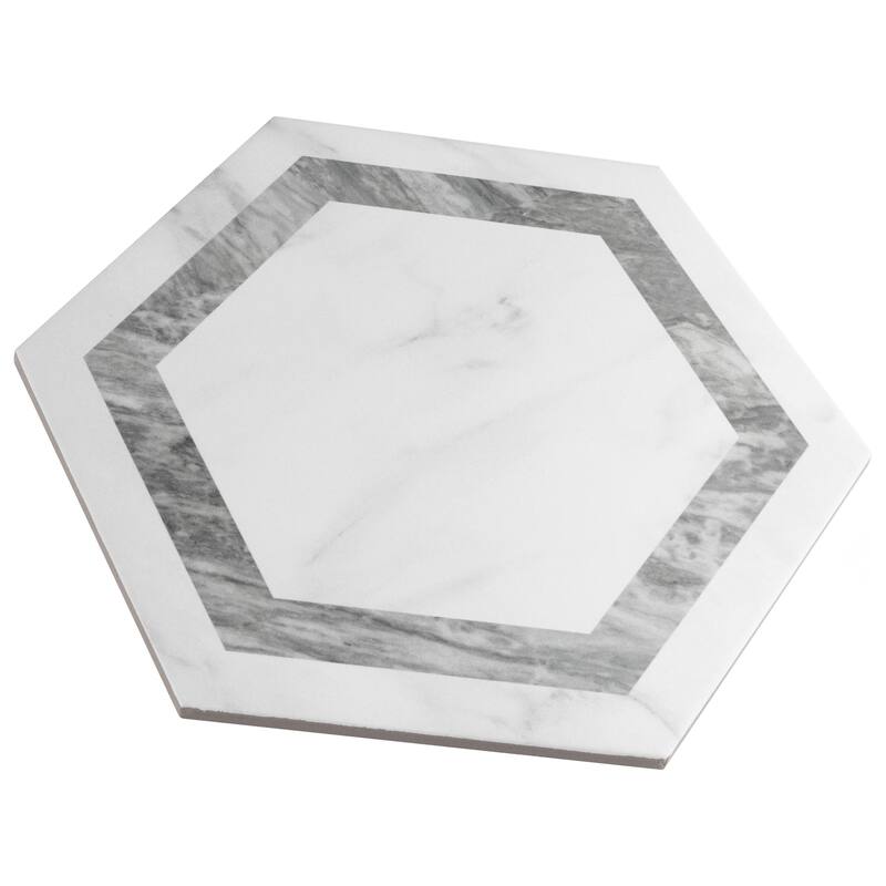 Merola Tile Marbilia Hex Venato Grey Geo with Biotech 11" x 13" Porcelain Floor and Wall Tile
