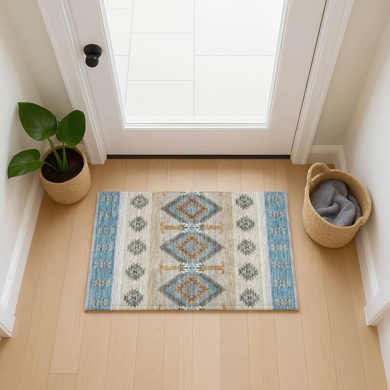 Machine Washable Indoor/ Outdoor Global Chennai Chantille Rug