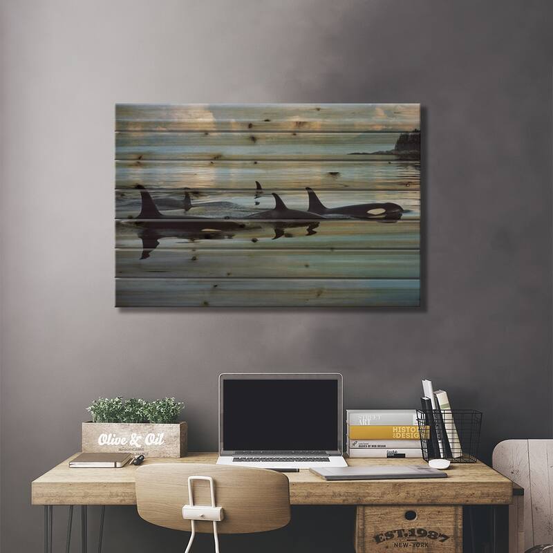 Orca Group, Johnstone Strait, British Columbia, Canada Print On Wood by Flip Nicklin - Multi-Color
