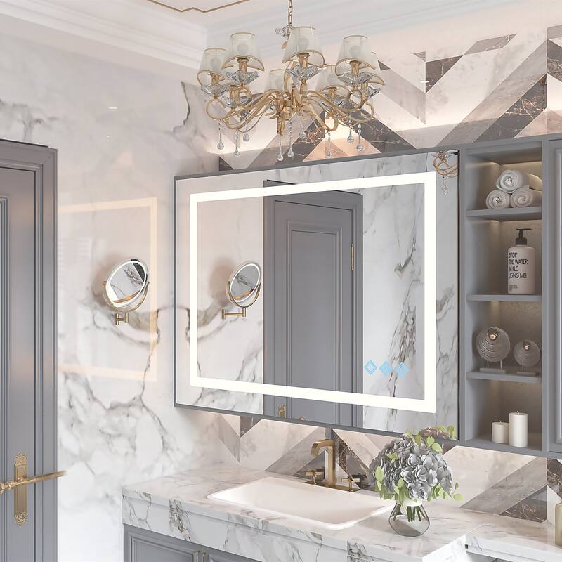 Frameless Dimmable Lighting 3000-6000K LED Anti-Fog Wall Mounted Bathroom Mirror
