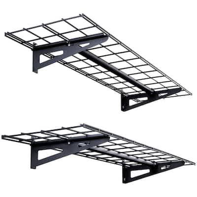 Black Steel Heavy-Duty Wall Shelves, Garage Storage and Hooks