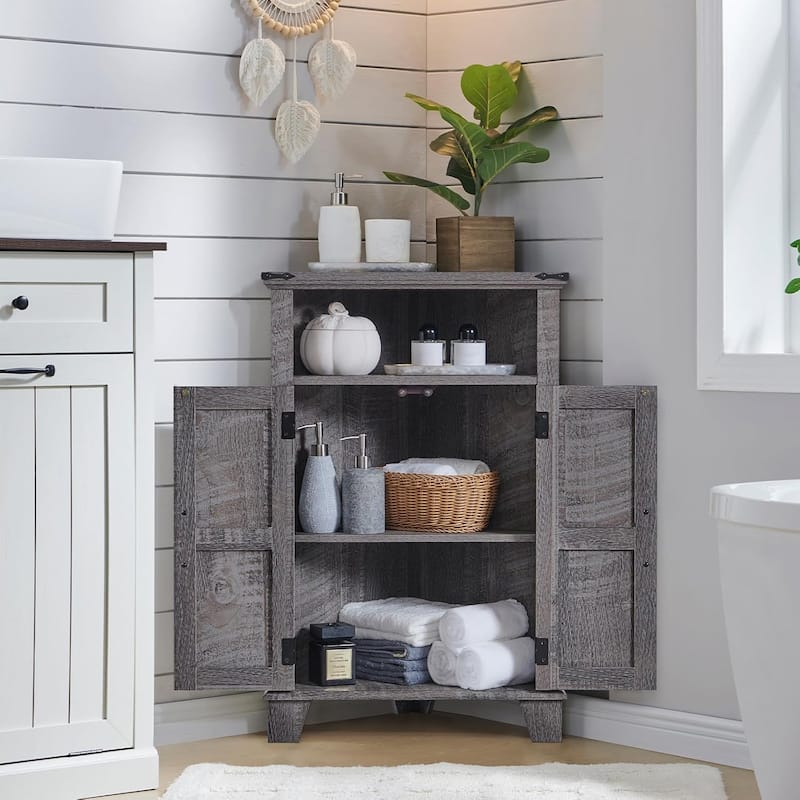 Farmhouse Corner Bathroom Cabinet, Small Corner Cabinet with Barn Door - N/A