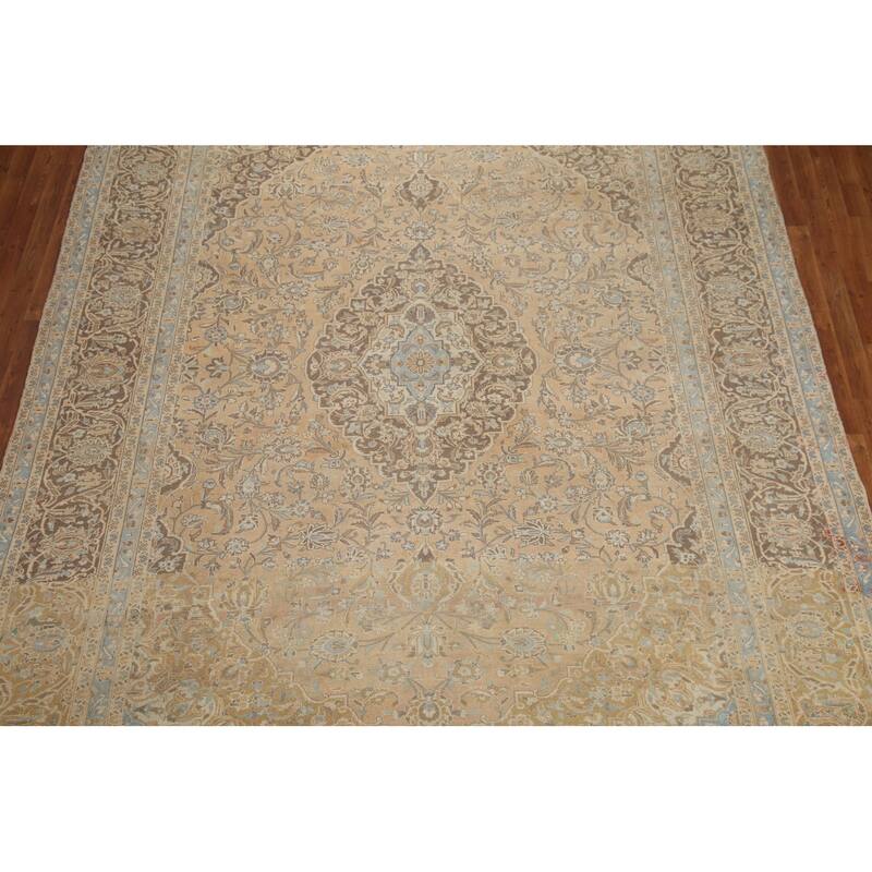 Hand Knotted Oriental 100% Wool Carpet Traditional Floral Peach Kashan Area Rug - 12' 10'' X 9' 4''
