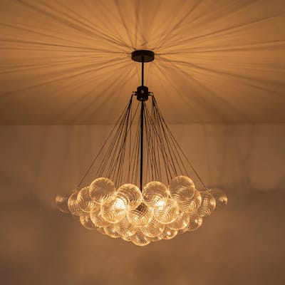 Modern 3-light Clear Ribbed Glass Globe Bubble Chandelier