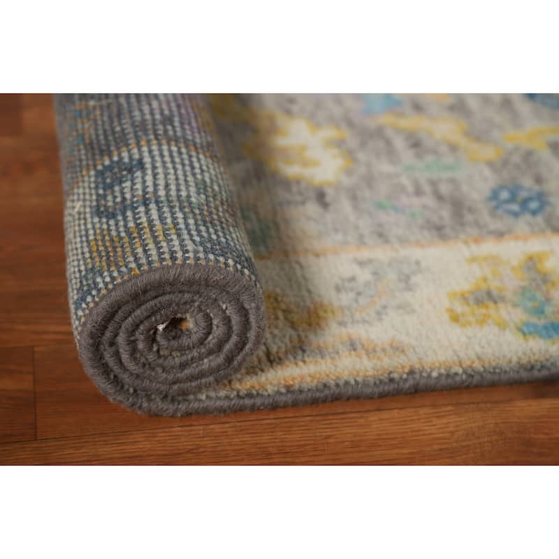 Gray Oushak Indian Foyer Rug Hand-Knotted Wool Carpet - 2'9"x 6'0"