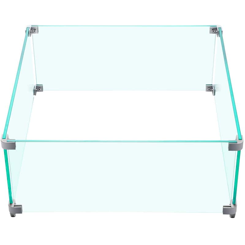 Clear Tempered Glass Fire Pit Guard with Alloy Brackets - 14" L x 14" W x 6" H
