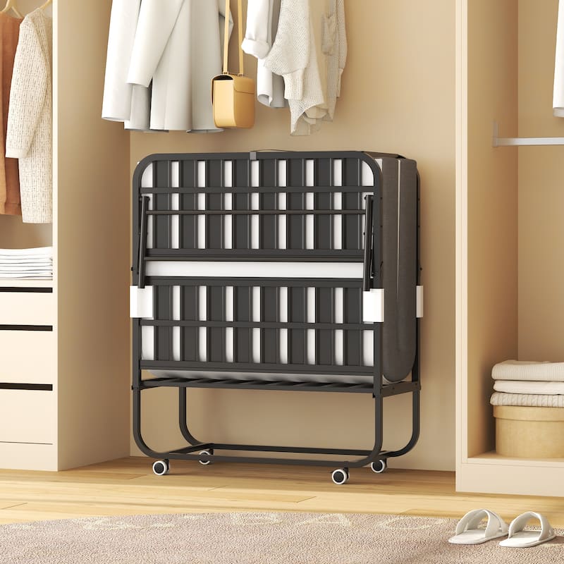 75" Folding Bed with Adjustable Headboard, 5" Memory Foam Rollaway Bed for Tall People, Heavy-Duty Portable Guest Bed