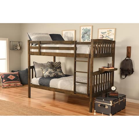 Somette Claire Twin Bunk Bed in Rustic Walnut Finish with Tray and Storage and Trundle Options