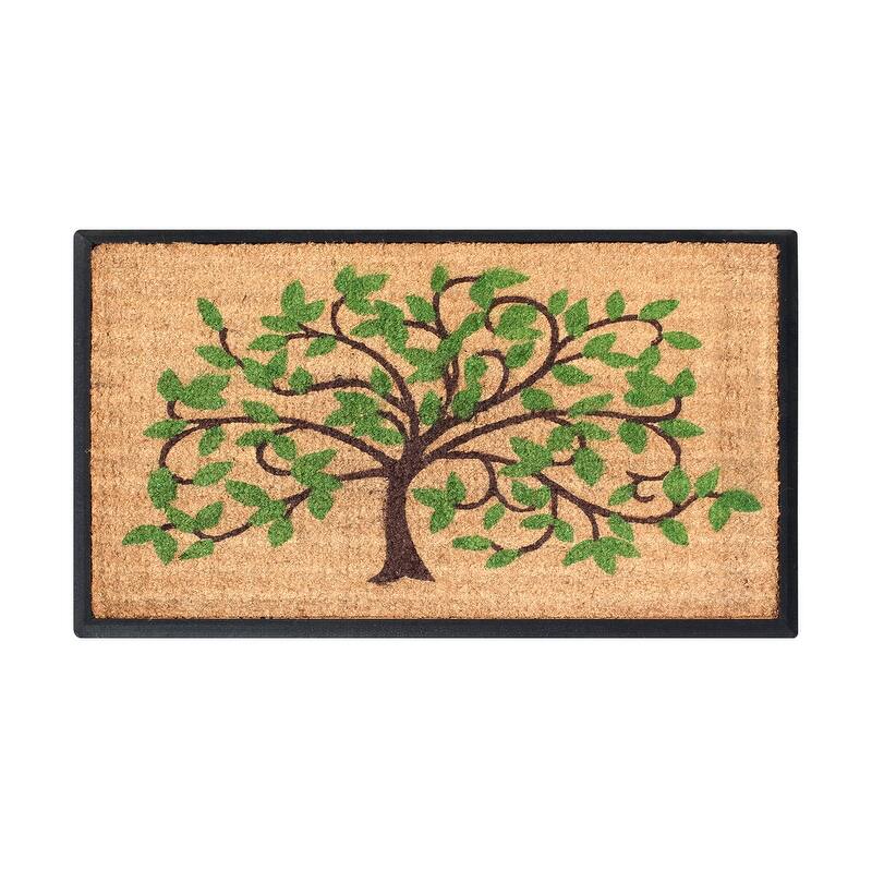 A1HC Hand-Crafted Rubber Coir Flocked Life of Tree Double Door Mat - 30"X48"