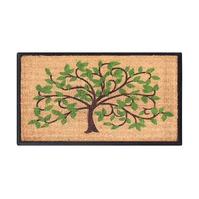 A1HC Hand-Crafted Rubber Coir Flocked Life of Tree Double Door Mat
