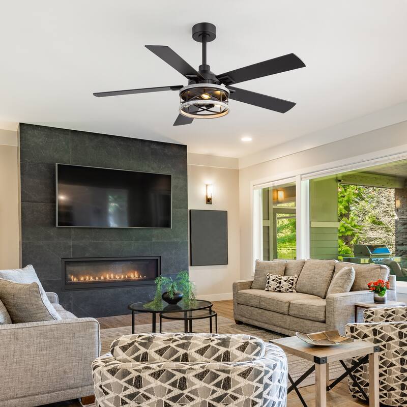 52-inch Reversible 5-Blade Caged Ceiling Fan with Remote and Light Kit