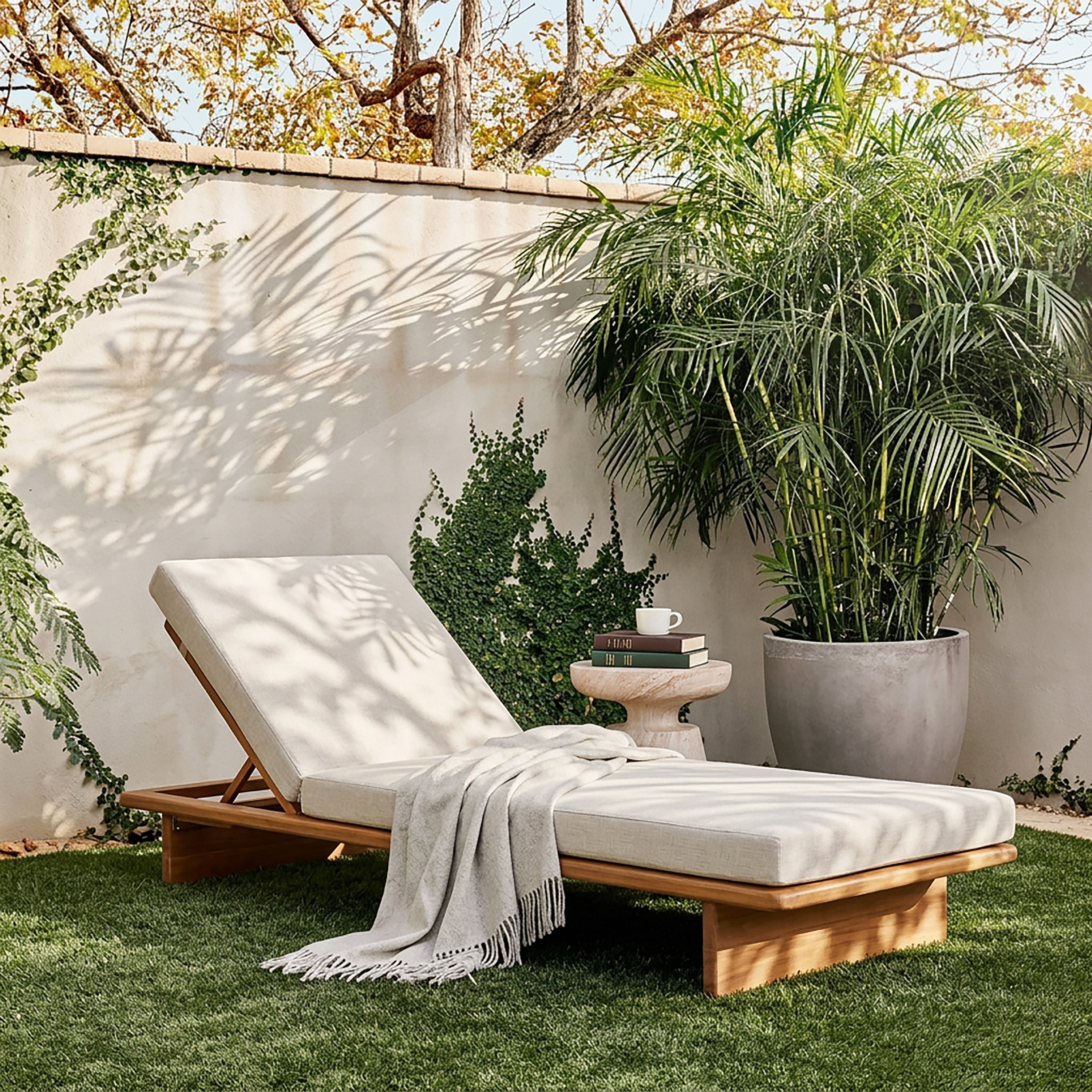 Christopher Knight Home - Venice Outdoor Chaise Lounge, Acacia Wood Frame with Adjustable Backrest and Water Resistant Cushion