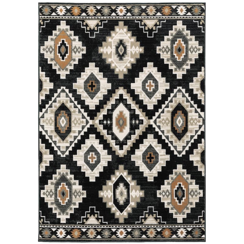 Style Haven Patti Charcoal Tribal Diamond Medallions Area Rug