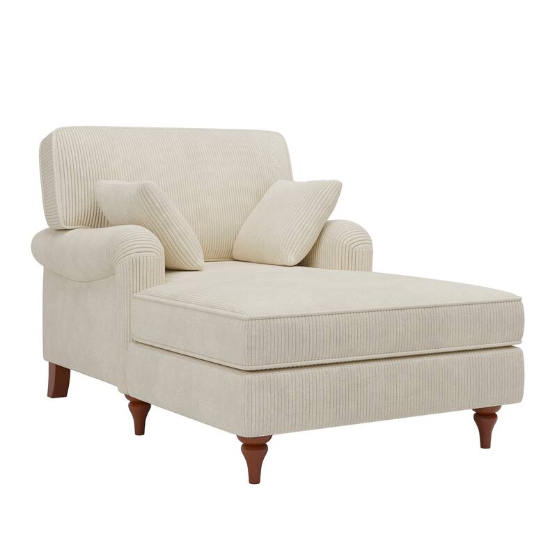 40.5'' Oversized Corduroy Chaise Lounge Chair with 2 Pillows, Beige