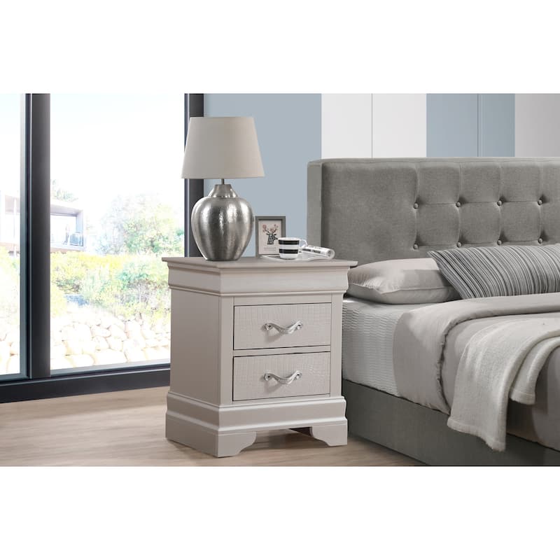 Silver Champagne Nightstand 24x21x16 with Two Spacious Drawers, Compact Bedside Table for Storage and Elegant Modern Finish