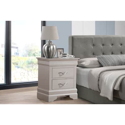 Silver Champagne Nightstand 24x21x16 with Two Spacious Drawers, Compact Bedside Table for Storage and Elegant Modern Finish