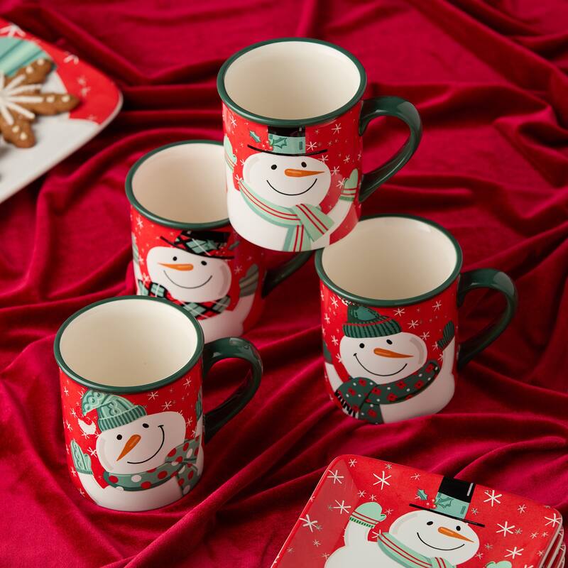Certified International Christmas Whimsy Snowman Set of 4 Mugs 18 oz. Assorted Designs