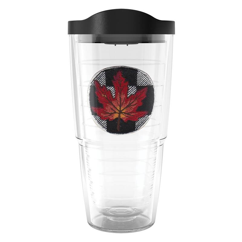 Tervis Checkerboard Fall Leaf Red Made in USA Double Walled Insulated Travel Tumbler, Red - 24oz