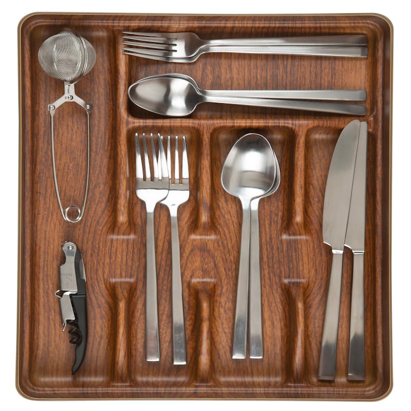 Kitchen Details 5 Compartment Wood Look Cutlery Tray - 10.24" x 13.39" x 1.77"