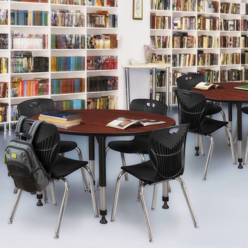 48 in. Round Height Adjustable Classroom Table - Cherry & 4 18-in Stack Chairs- Black