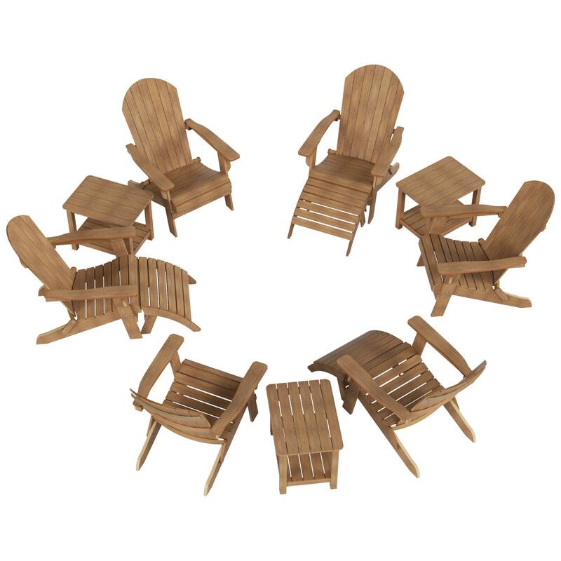Vineyard HIPS Outdoor Folding Eco-Friendly All Weather Seashell Adirondack Chairs (12-Piece Conversation Set)