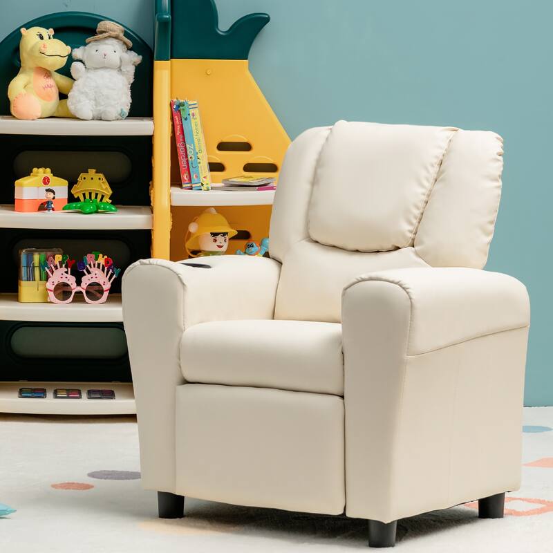 Costway Kids Recliner Chair PU Leather Armrest Sofa w/Footrest Cup