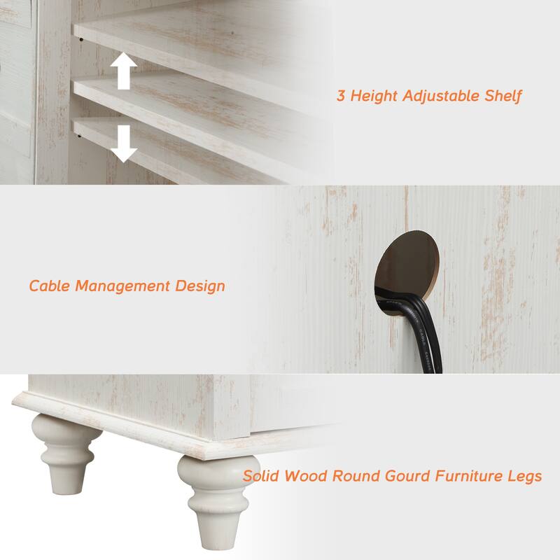 Farmhouse TV Stand for 65 Inch TV, Wood Console Table with Glass Door