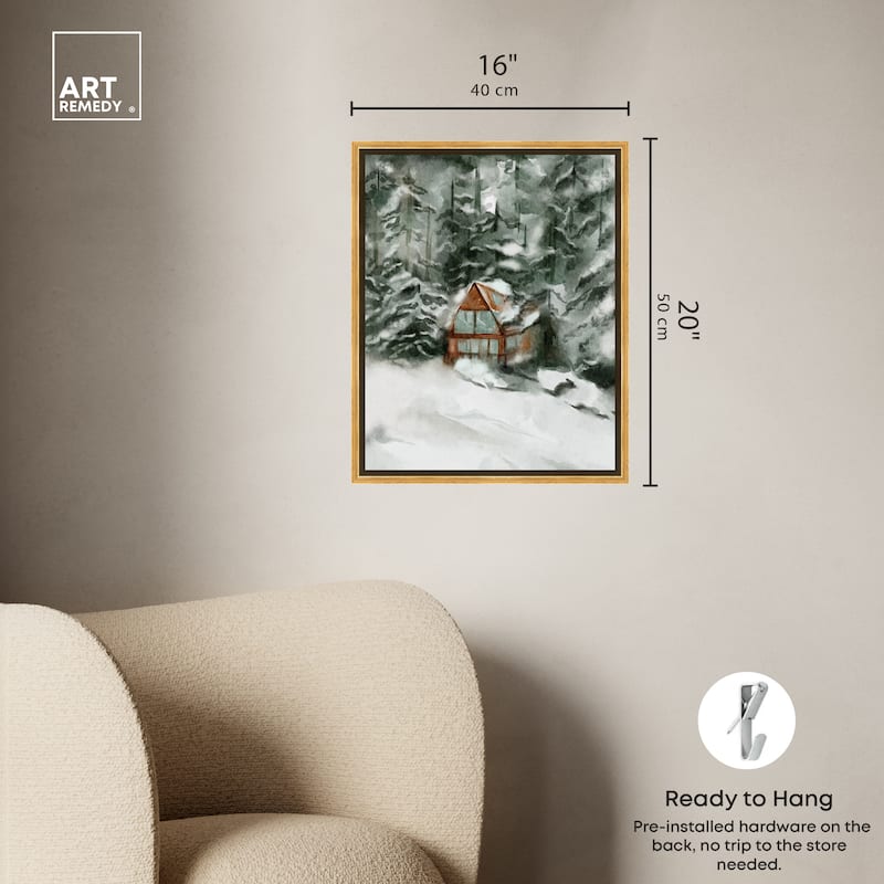 Art Remedy Winter In December Framed Landscape 1 Piece Canvas Wall Art Watercolor Style