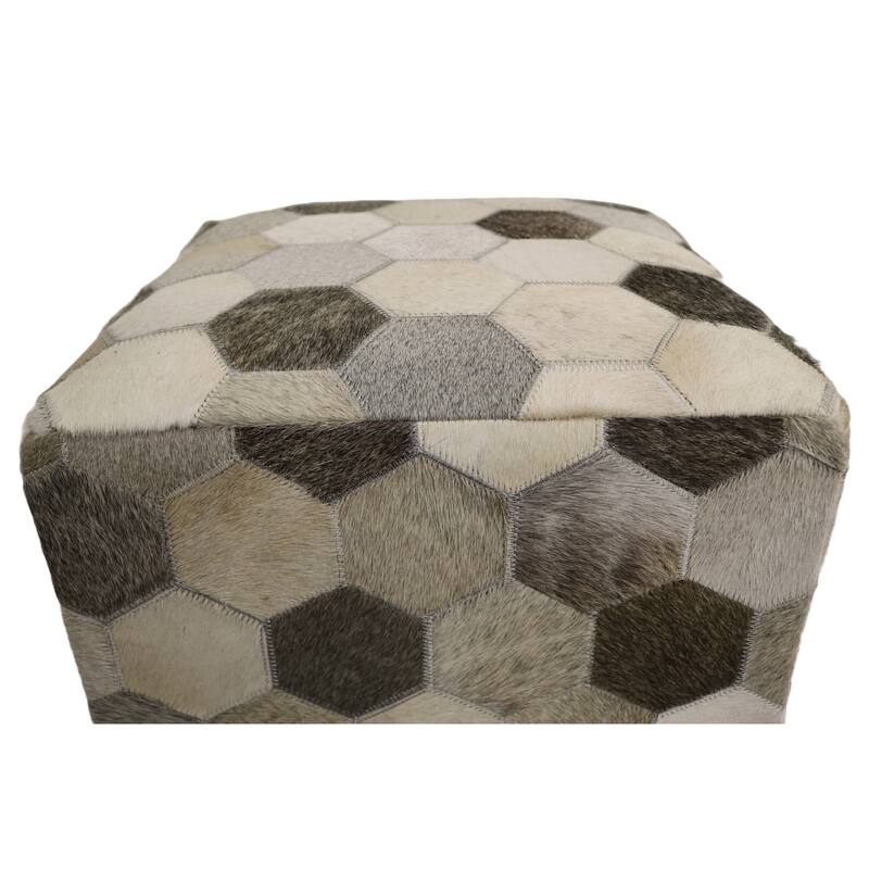 Home&Manor Palma 16" Cowhide Leather Cube Pouf