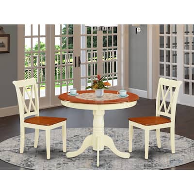 French Country 3-Piece Dining Set - Round Table & 2 Chairs - Small Kitchen Table