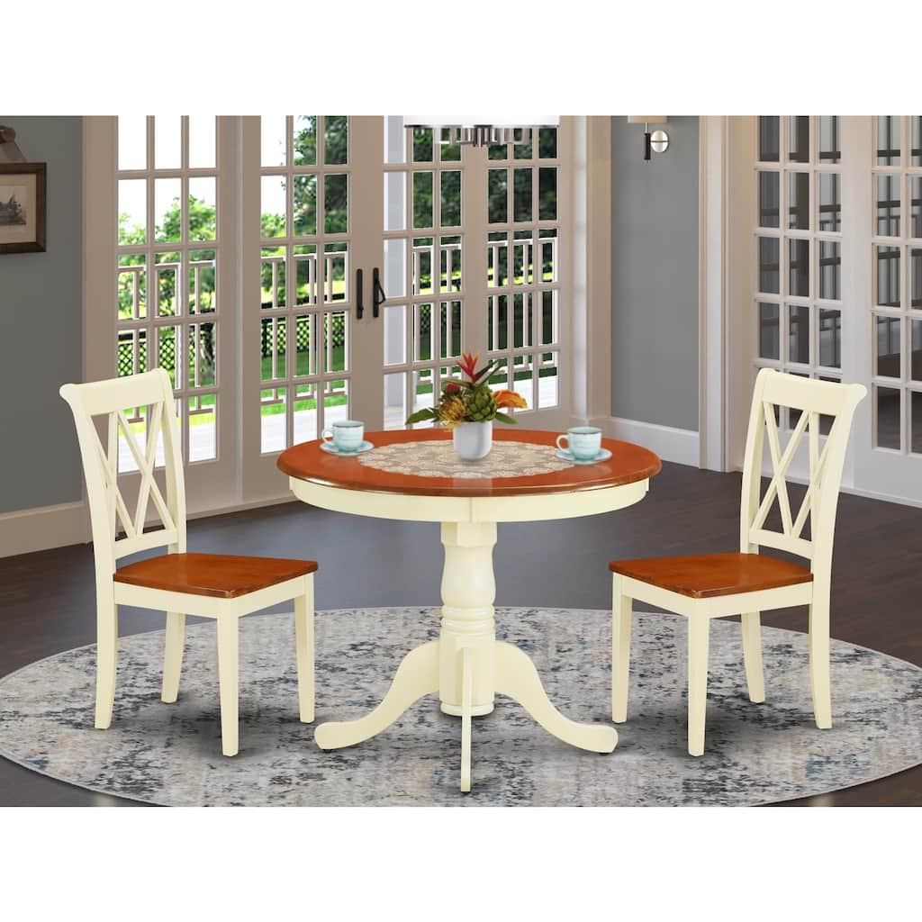 French Country 3-Piece Dining Set - Round Table & 2 Chairs - Small Kitchen Table