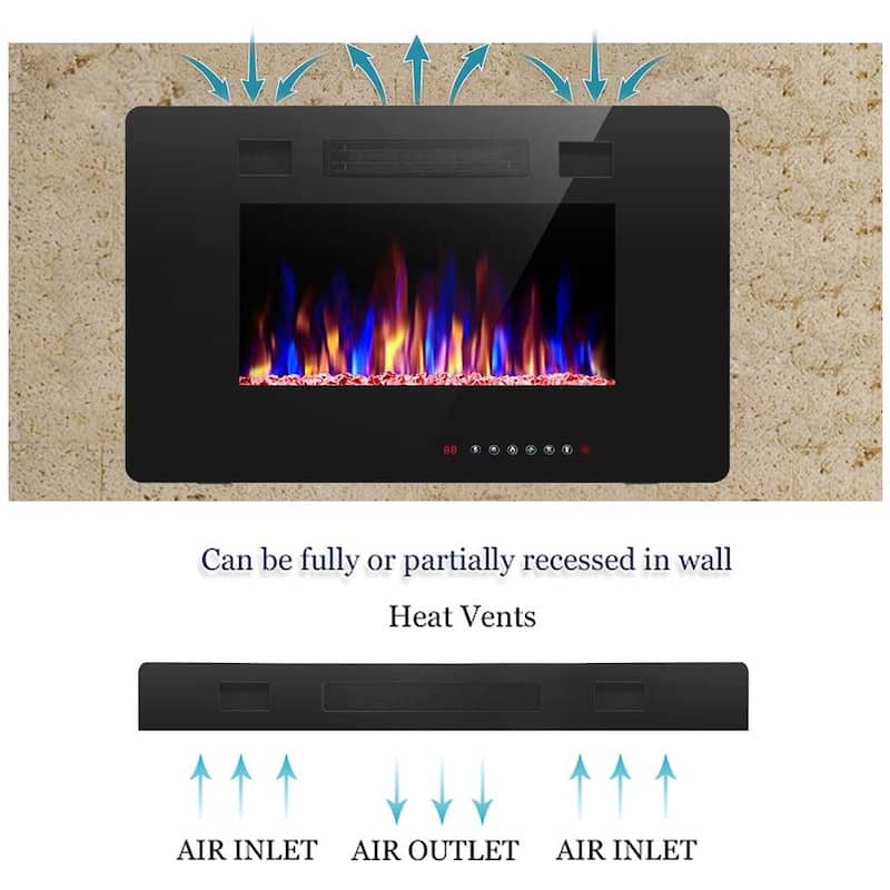 30-60" Recessed Wall Mounted Electric Fireplace, 750-1500W,Touch screen and Remote Control