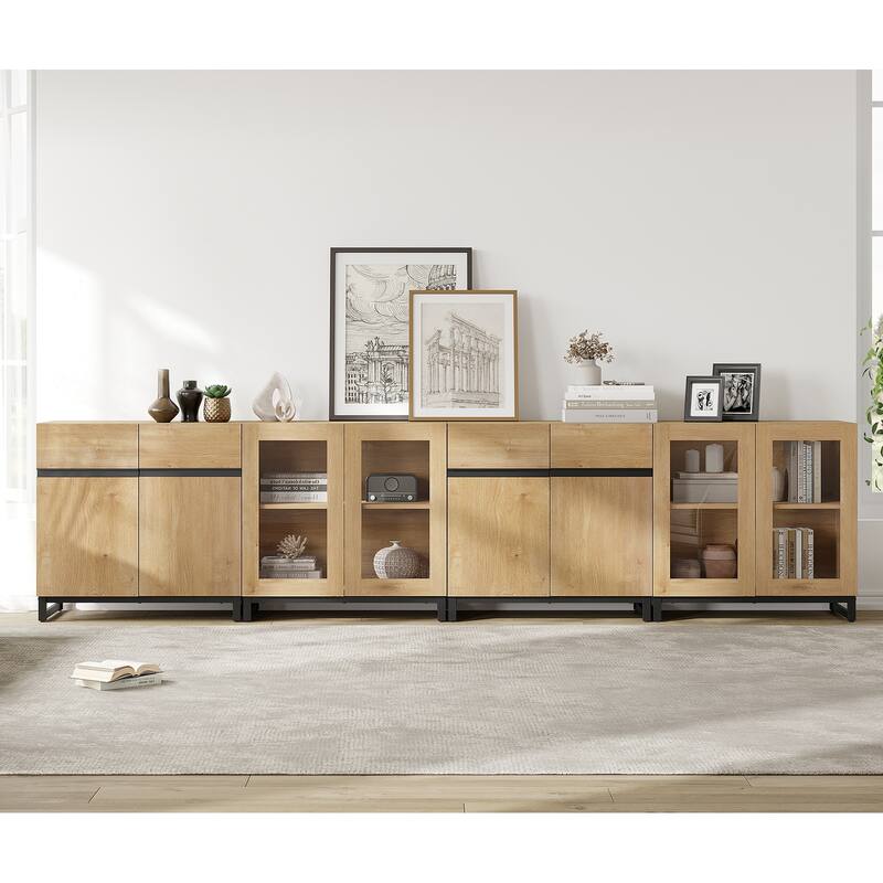 Modern Dresser with Adjustable Shelves, 4 in 1 Storage Cabinet with Glass Doors