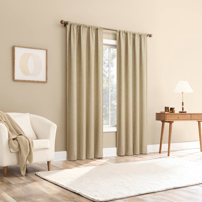 Sun Zero Bronte Floral Jacquard Total Blackout Rod Pocket 1-Piece Curtain Panel, Single Panel