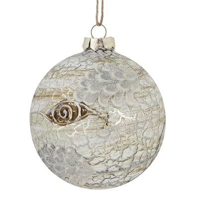 4" Birch Wood and Glitter Pine Cones Glass Ball Christmas Ornament