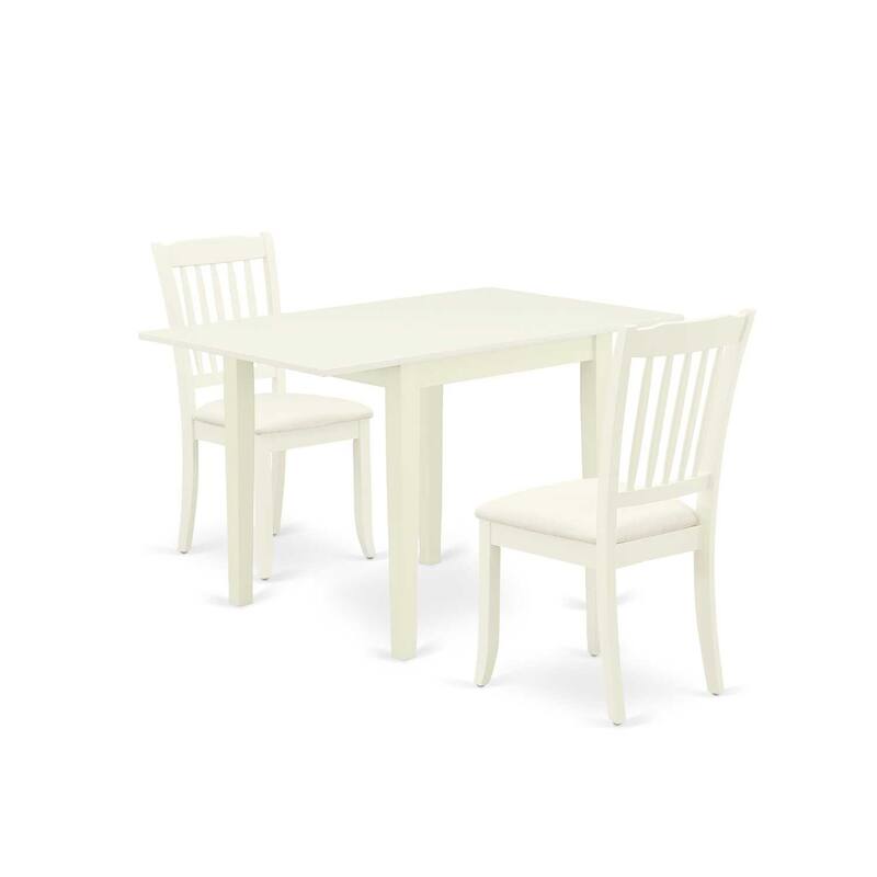 HomeStock 3-Piece Linen White Finish Solid Wood Top Dining Table Set