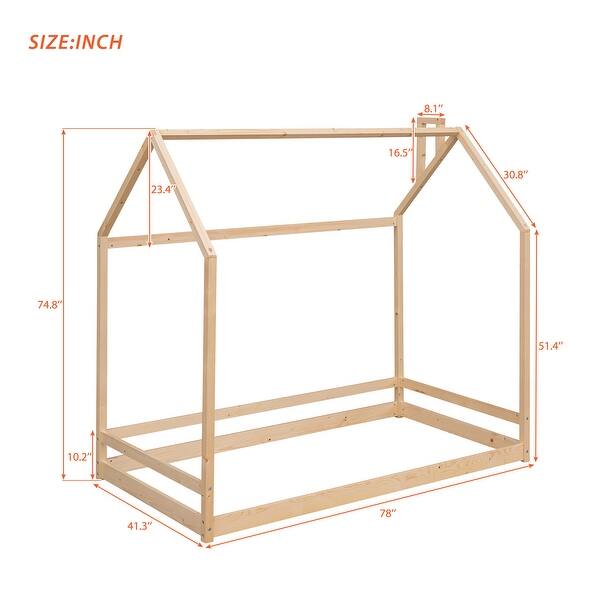 dimension image slide 4 of 8, Roomfitters Twin Size House Bed Wood Frame, Charming and Cozy Bed Design, Perfect for Any Bedroom
