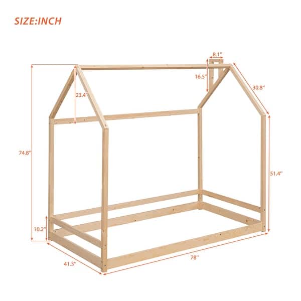 dimension image slide 0 of 4, Twin Size House Bed Wood Bed House Bed Wood Bed with Roof, Children House Bed Wooden Floor Bed
