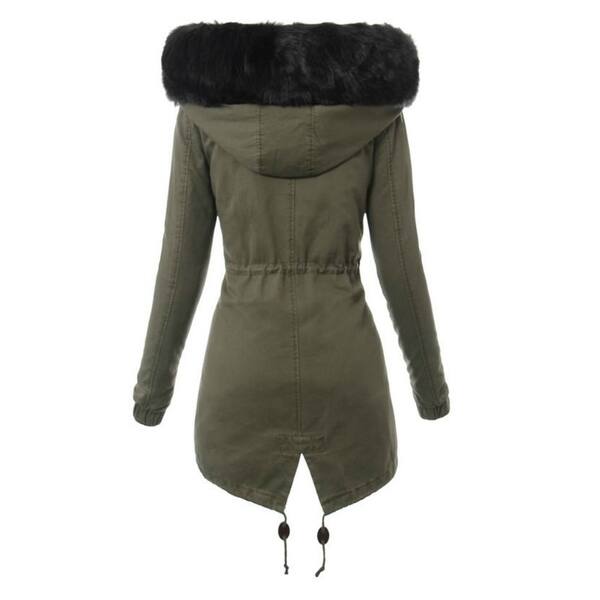 Shop Women Winter Warm Faux Fur Hooded Long Sleeve Coat Slim Fit