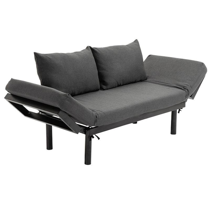 HOMCOM Single Person Chaise Lounger Sofa Bed with 5 Adjustable Positions, 2 Large Pillows, and Birch Legs