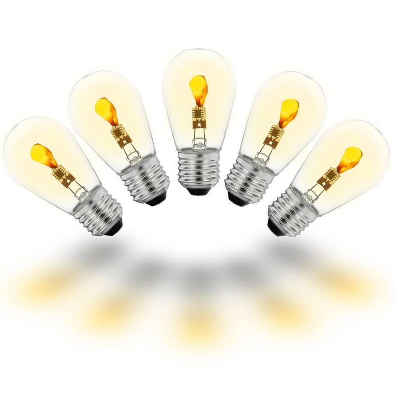 5 Pack LED S14 Outdoor Patio Edison Replacement Bulbs, Flicker Flame, E26 Base - Warm White - String Lights