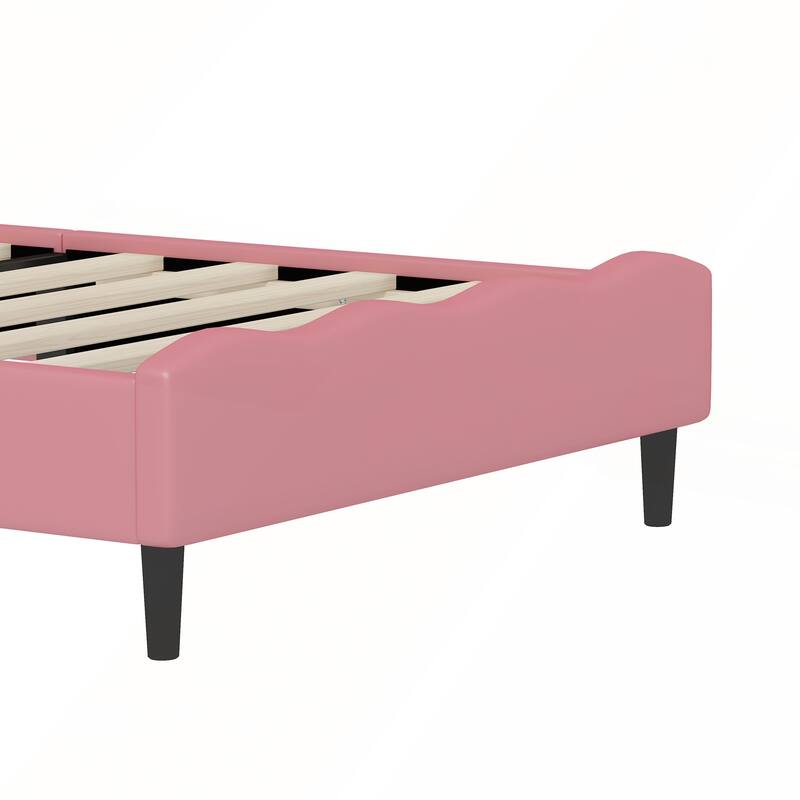 PU Leather Princess Bed with Tufted Headboard