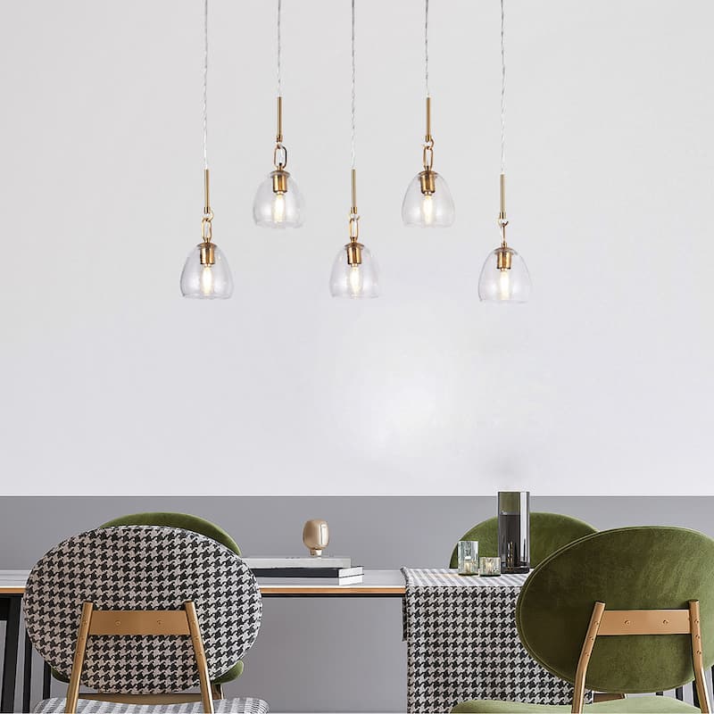 Modern 5-Light Linear Glass Chandelier Island Pendant Lighting for Dining Room - L 32.5" x W 5.1" x H 13"
