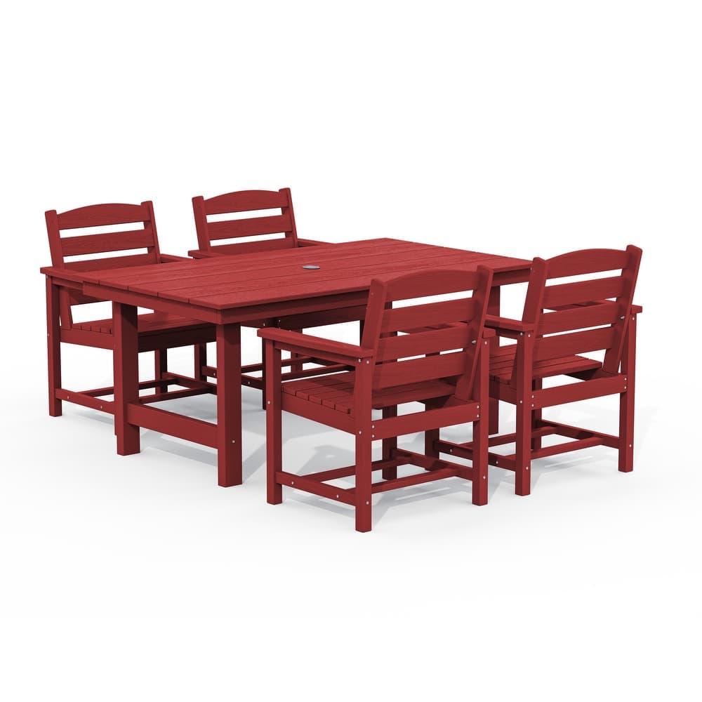 5-Piece HDPE Outdoor Dining Table Sets with Umbrella Hole - 1-Table 4-Chairs