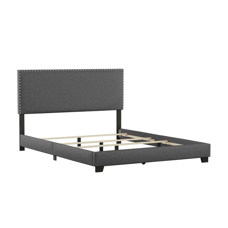 Gayle Nailhead Trim Faux Leather Upholstered Bed, by Hillsdale