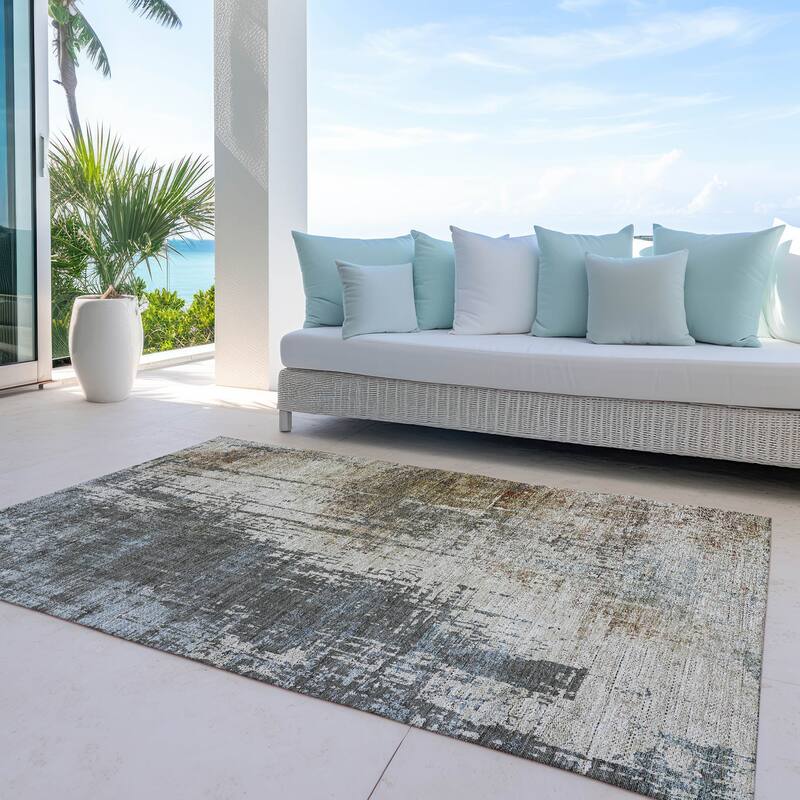 Machine Washable Indoor/ Outdoor Chantille Abstract Ombre Rug - Beige - 9' x 12'