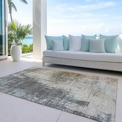 Machine Washable Indoor/ Outdoor Chantille Abstract Ombre Rug
