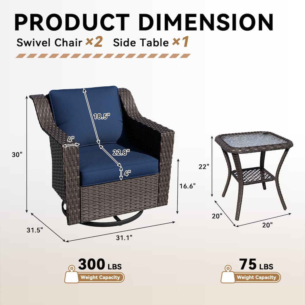 COZYWOR Outdoor Swivel Rocking Chair With Side Table